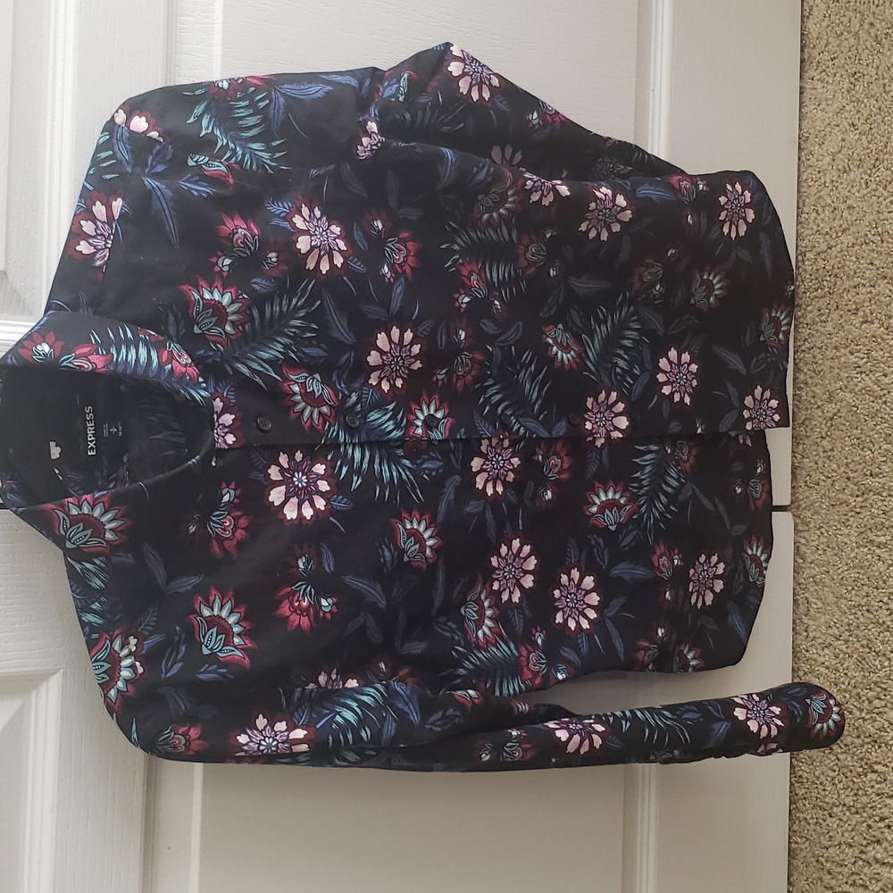 Express Small Extra Slim Fit Long Sleeve Button Down Drews Shirt - Floral